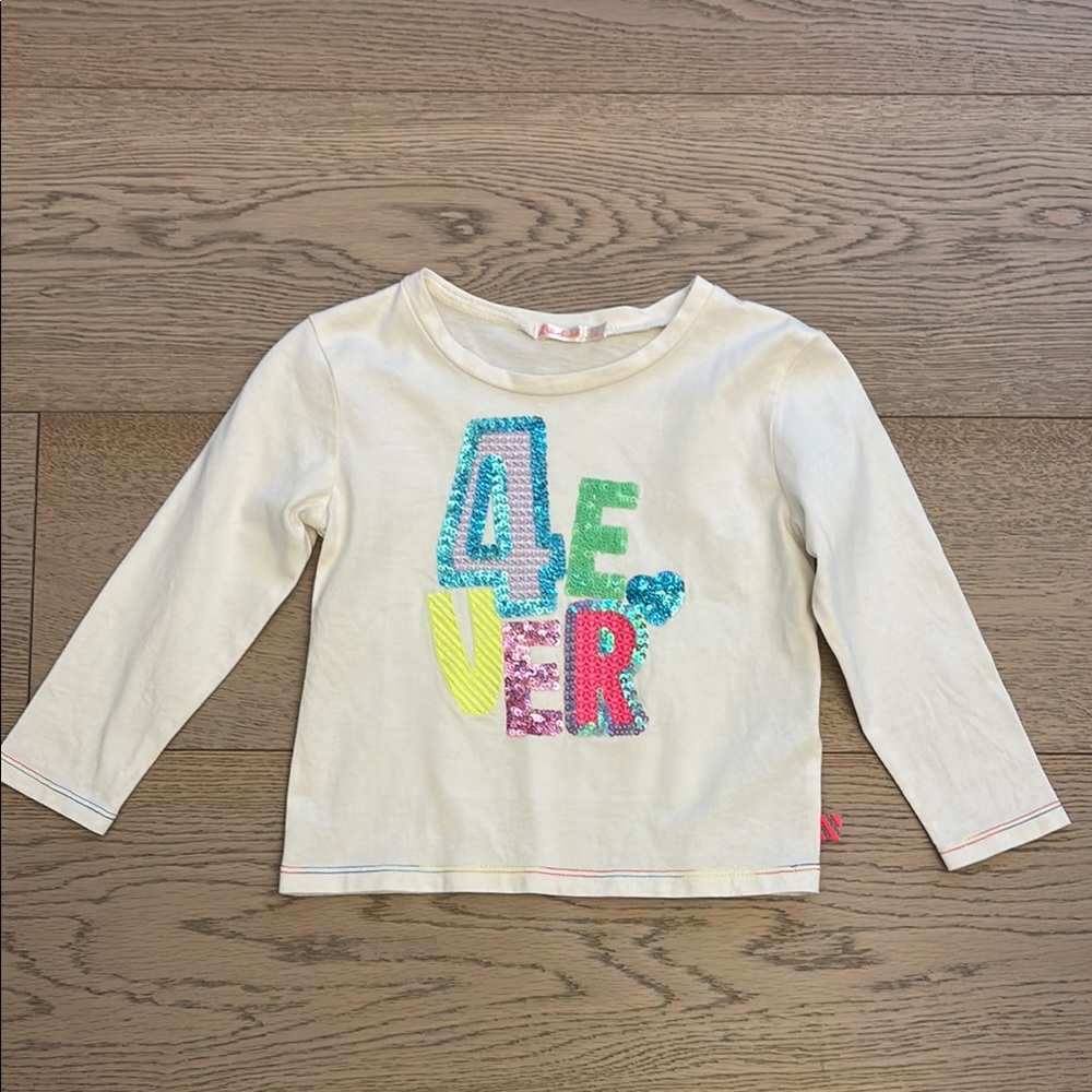 Billieblush Cream and Blue Long Sleeve Tee with Vibrant Graphic